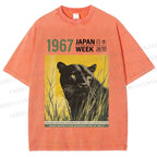 Unisex Vintage Japanese Panther Printed Washed Tee