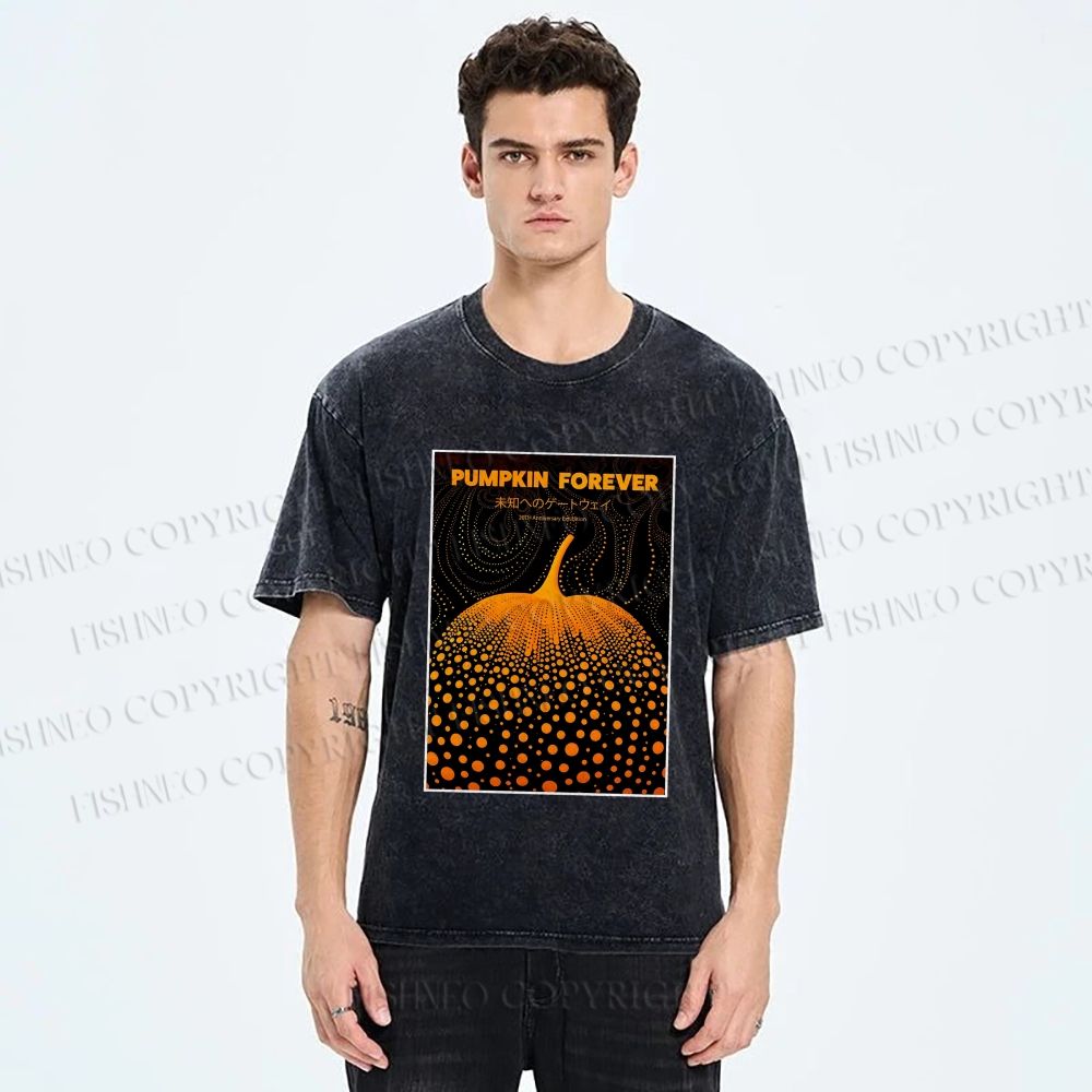 Unisex Japanese Pumpkin Printed Washed Tee