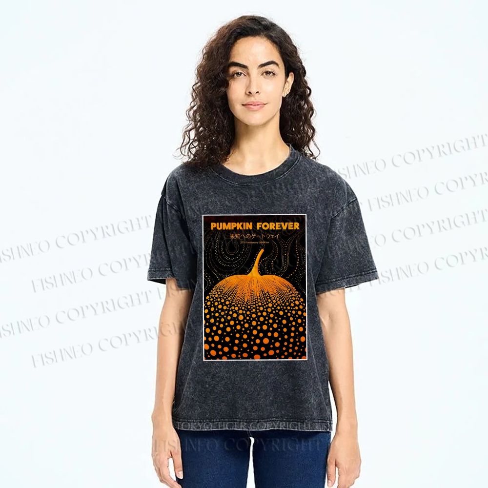 Unisex Japanese Pumpkin Printed Washed Tee