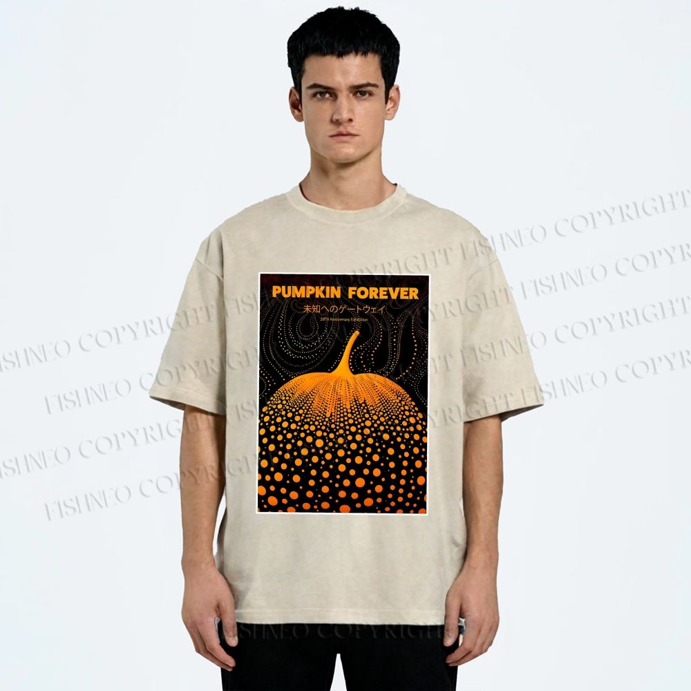 Unisex Japanese Pumpkin Printed Washed Tee