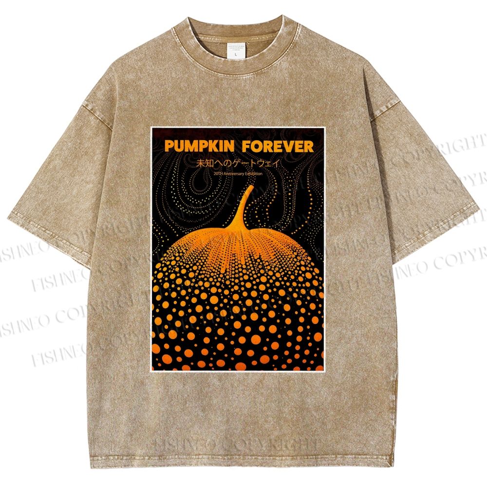 Unisex Japanese Pumpkin Printed Washed Tee