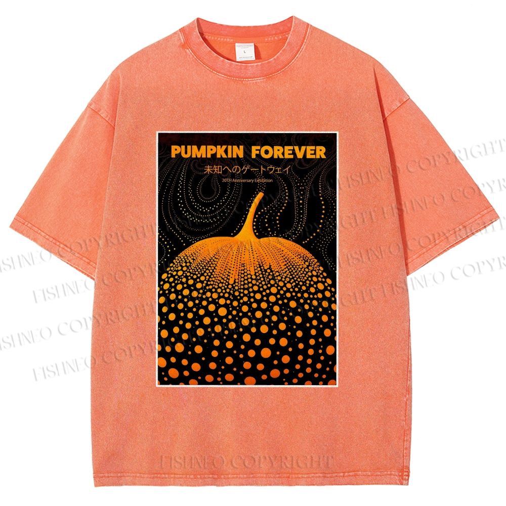 Unisex Japanese Pumpkin Printed Washed Tee