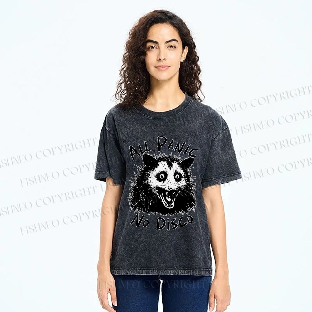 Unisex Vintage Rat All Panic No Disco Printed Washed Tee