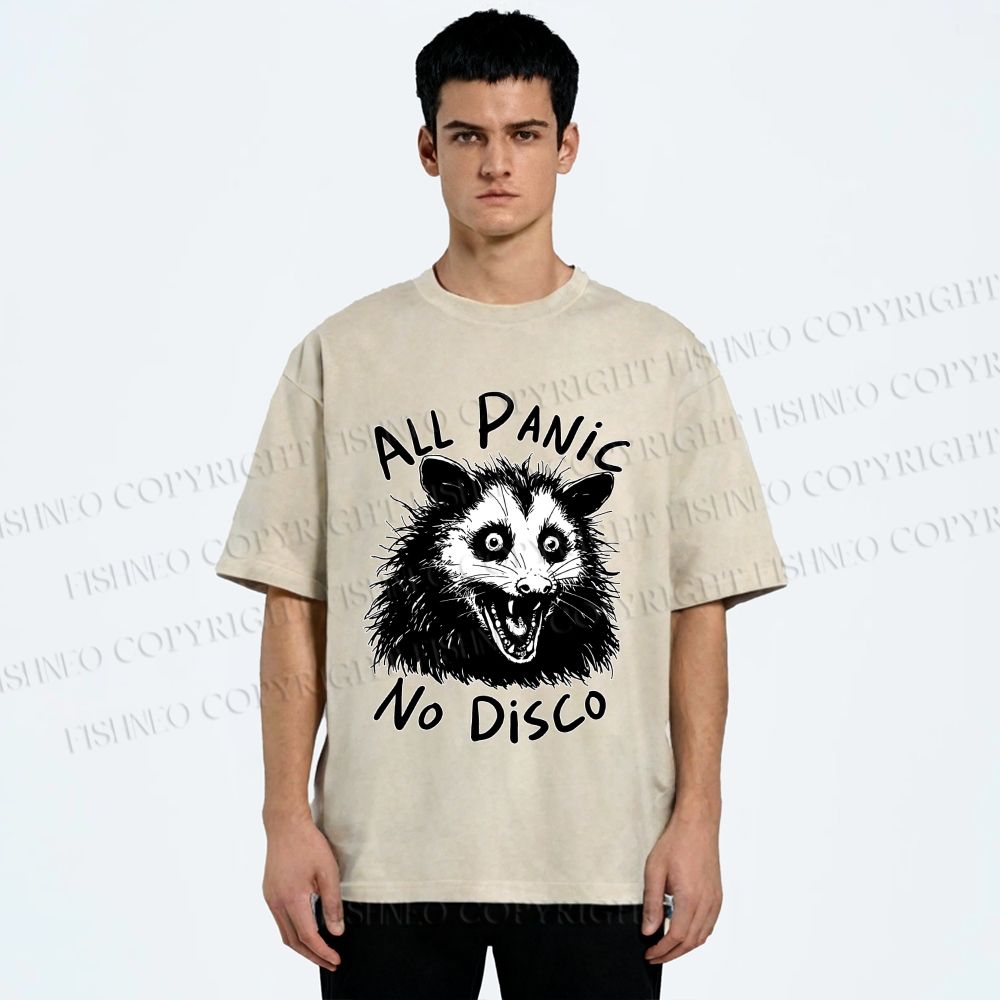 Unisex Vintage Rat All Panic No Disco Printed Washed Tee