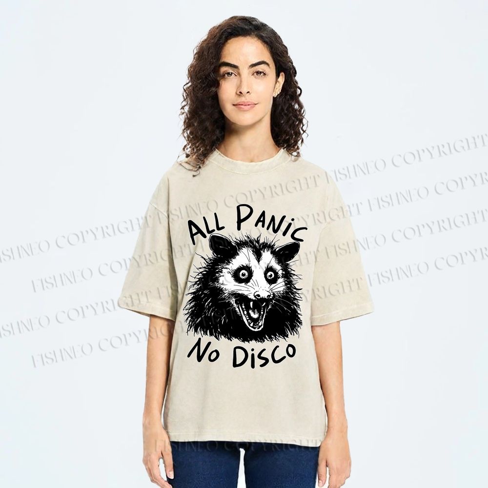 Unisex Vintage Rat All Panic No Disco Printed Washed Tee