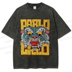 Unisex Vintage Tiger Graffiti Printed Washed Tee