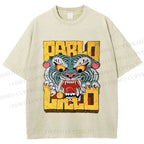 Unisex Vintage Tiger Graffiti Printed Washed Tee