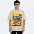 Unisex Vintage Tiger Graffiti Printed Washed Tee