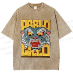 Unisex Vintage Tiger Graffiti Printed Washed Tee