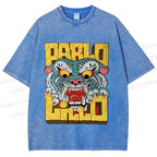Unisex Vintage Tiger Graffiti Printed Washed Tee