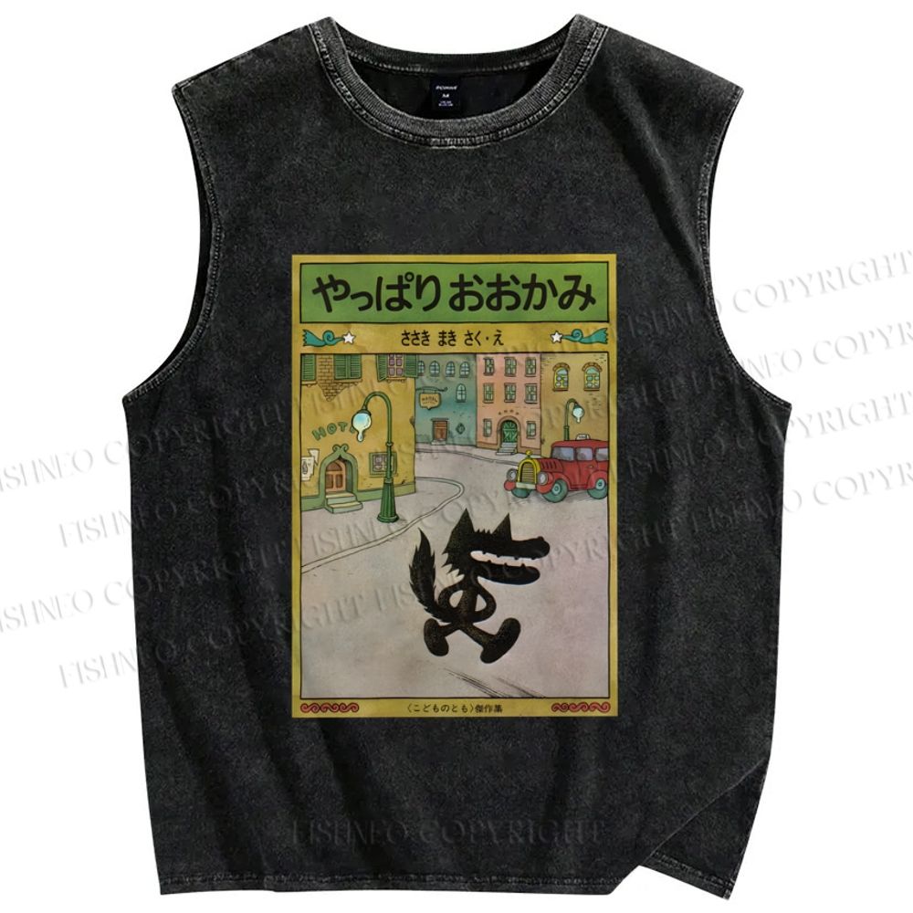 Unisex A Wolf After All Printed Washed Tank Top