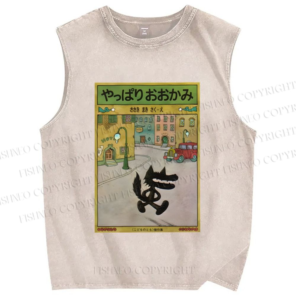Unisex A Wolf After All Printed Washed Tank Top