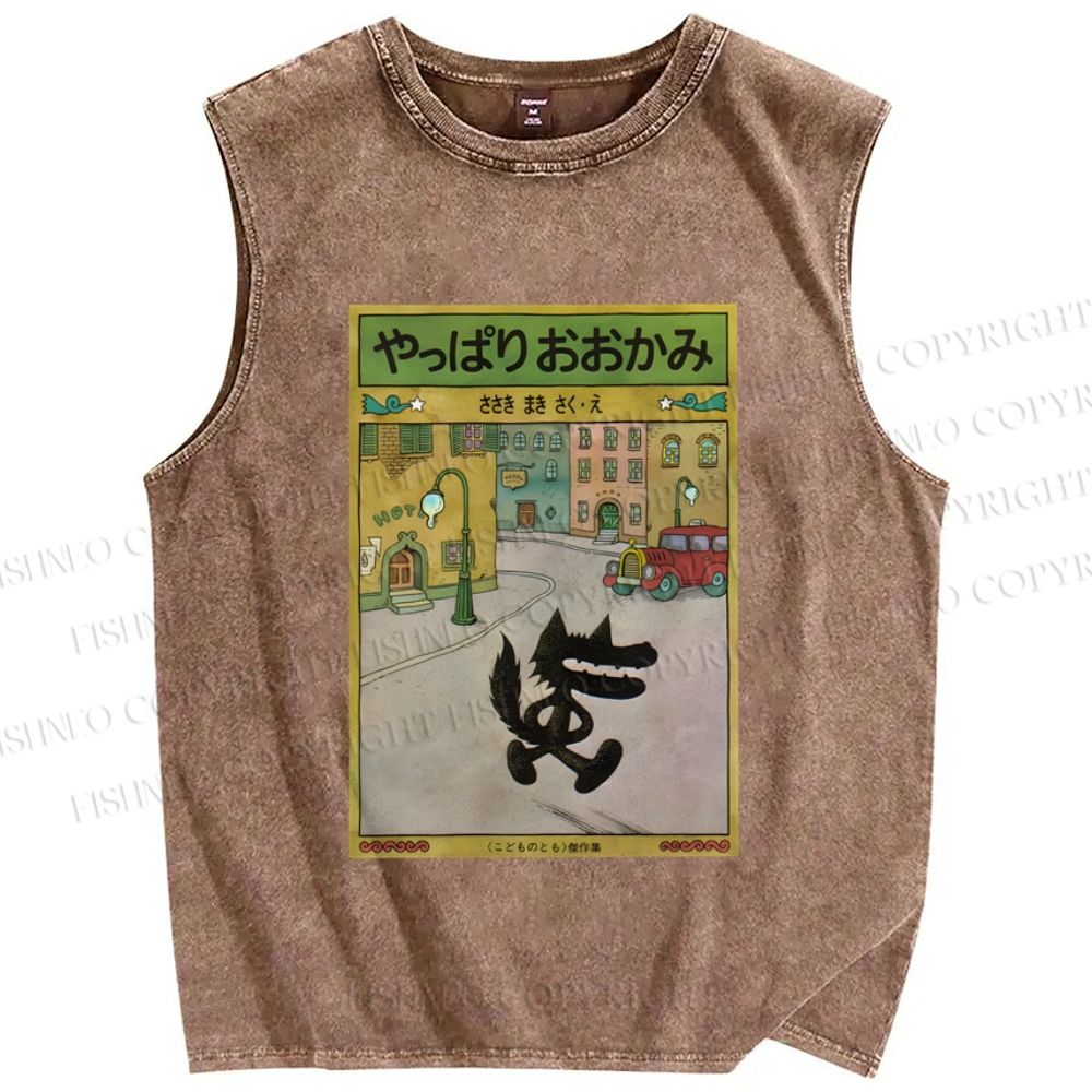 Unisex A Wolf After All Printed Washed Tank Top