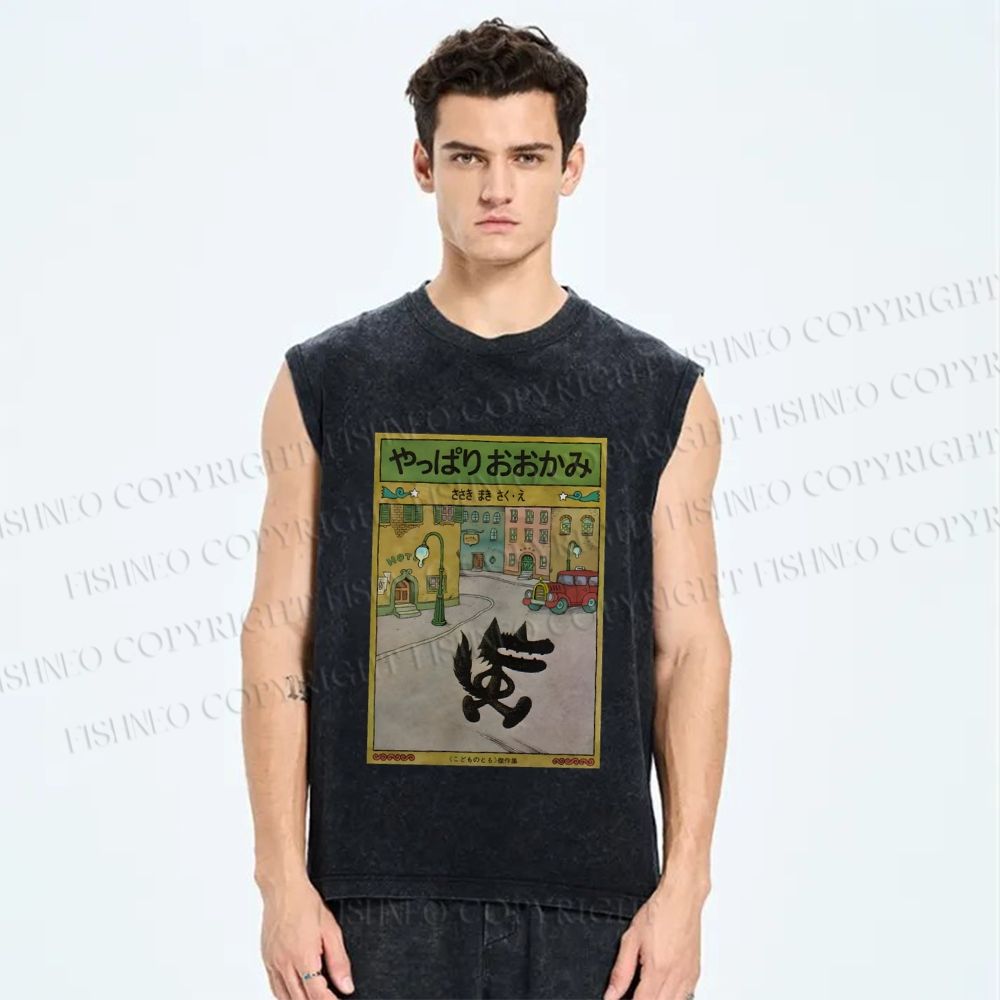 Unisex A Wolf After All Printed Washed Tank Top