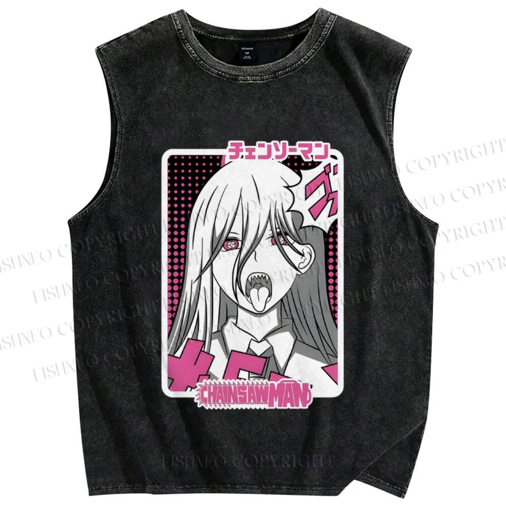 Unisex Power Chainsaw Man Printed Washed Tank Top