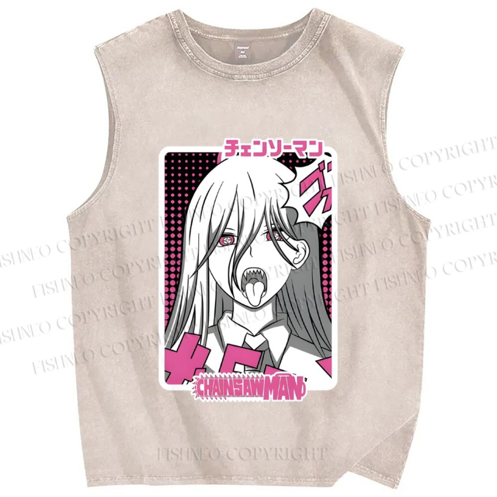 Unisex Power Chainsaw Man Printed Washed Tank Top