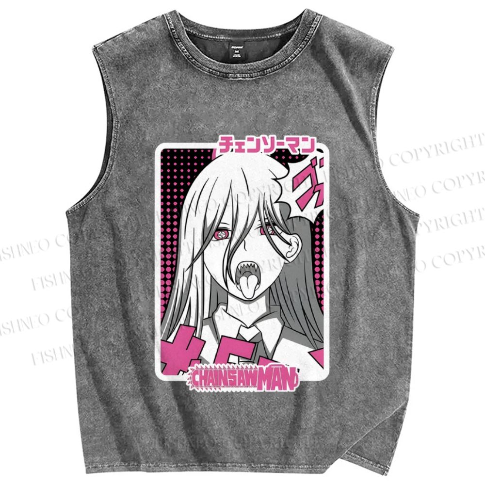 Unisex Power Chainsaw Man Printed Washed Tank Top