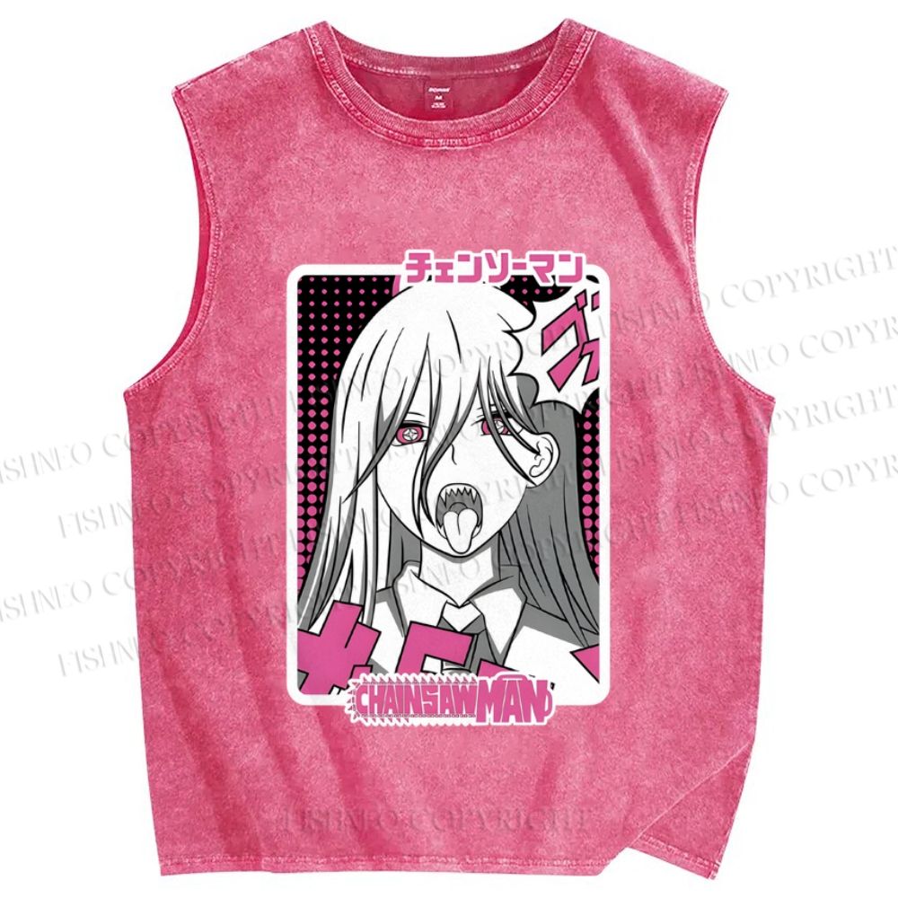 Unisex Power Chainsaw Man Printed Washed Tank Top