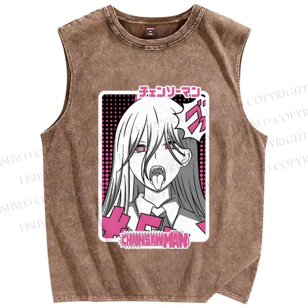 Unisex Power Chainsaw Man Printed Washed Tank Top