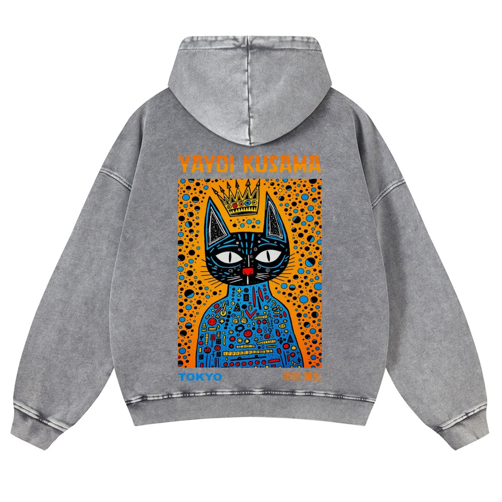 Casual Japanese Yayoi Kusama Cat Washed Hoodie