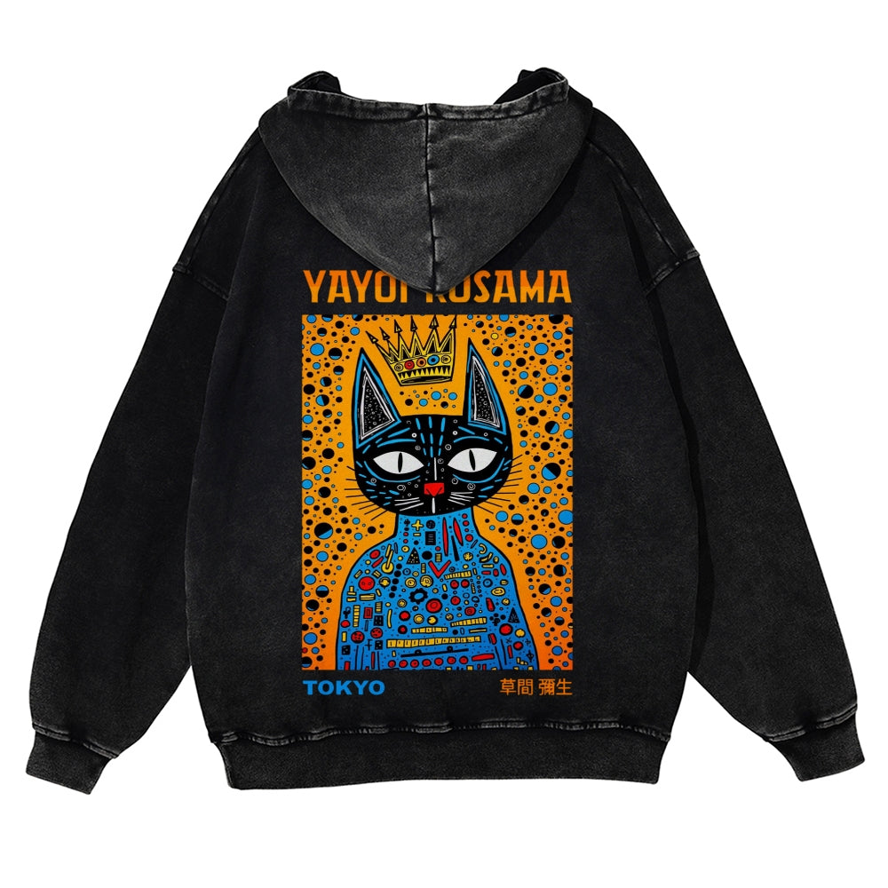 Casual Japanese Yayoi Kusama Cat Washed Hoodie