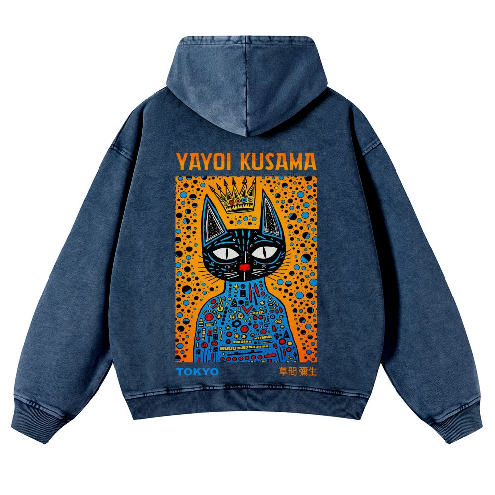Casual Japanese Yayoi Kusama Cat Washed Hoodie