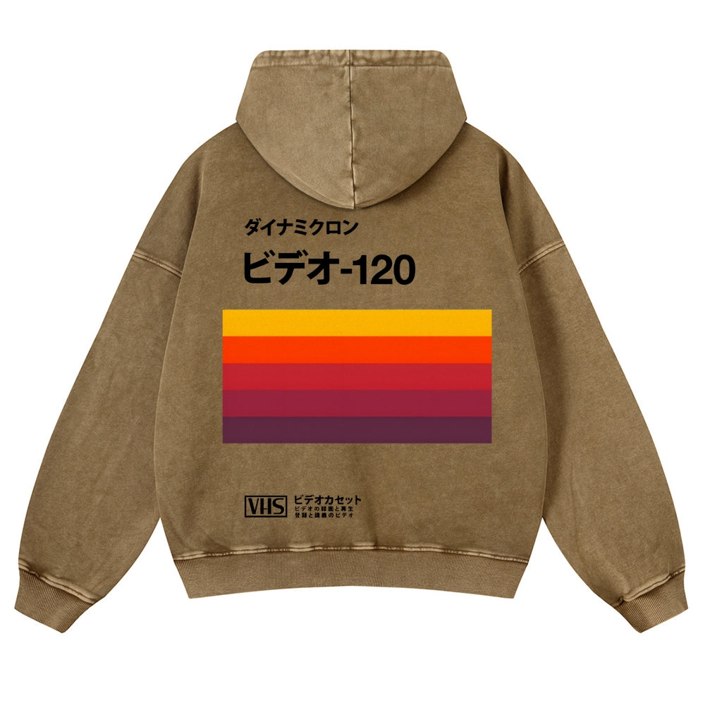 Casual Japanese VHS Video Cassette Washed Hoodie
