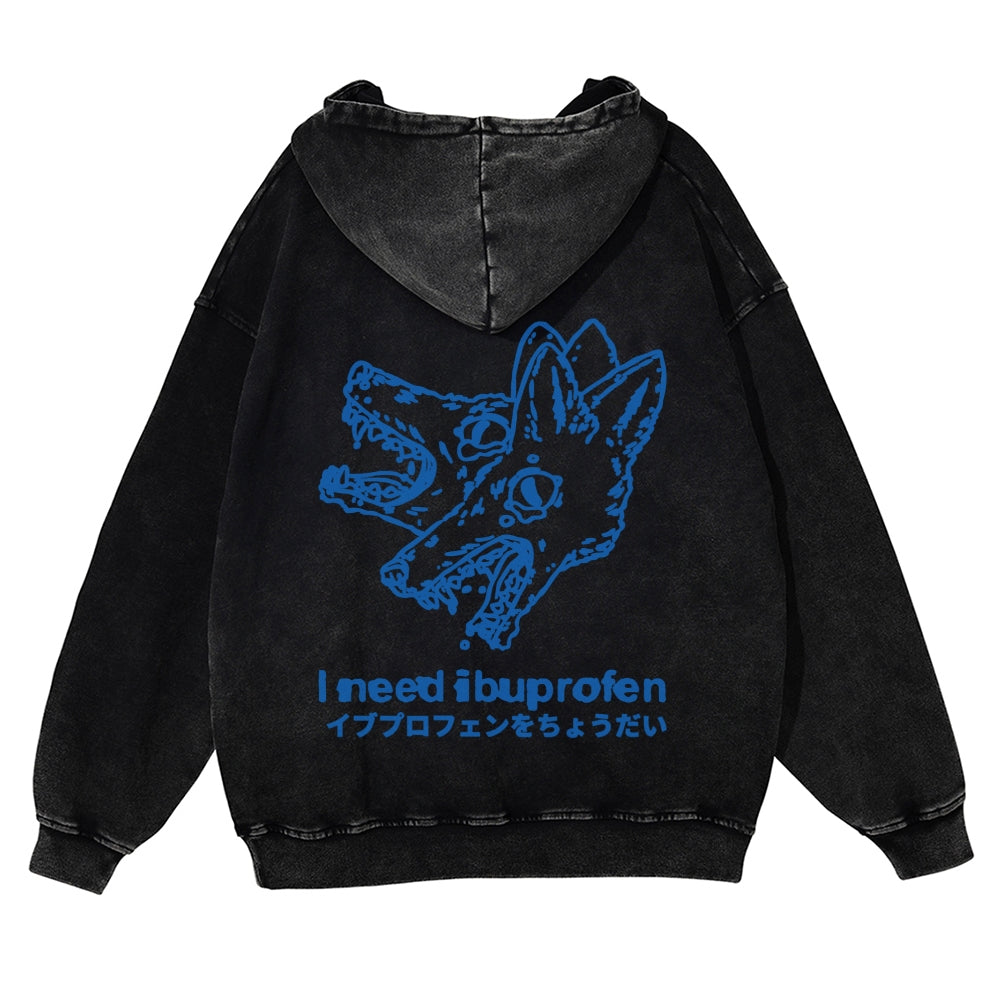 Casual I Need Ibuprofen Wolf Washed Hoodie