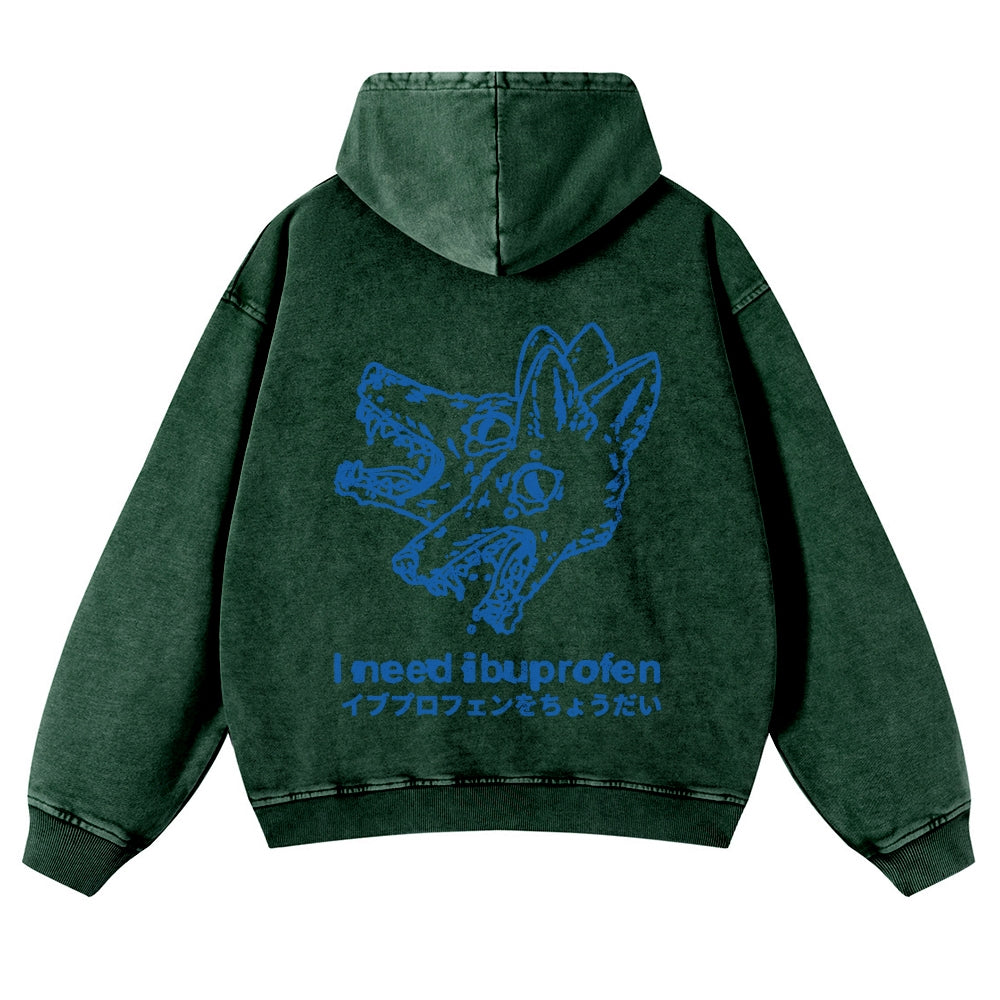 Casual I Need Ibuprofen Wolf Washed Hoodie