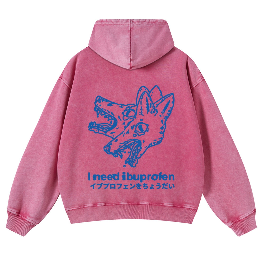 Casual I Need Ibuprofen Wolf Washed Hoodie