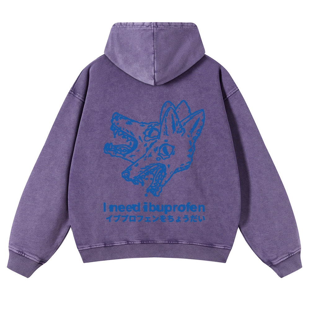 Casual I Need Ibuprofen Wolf Washed Hoodie