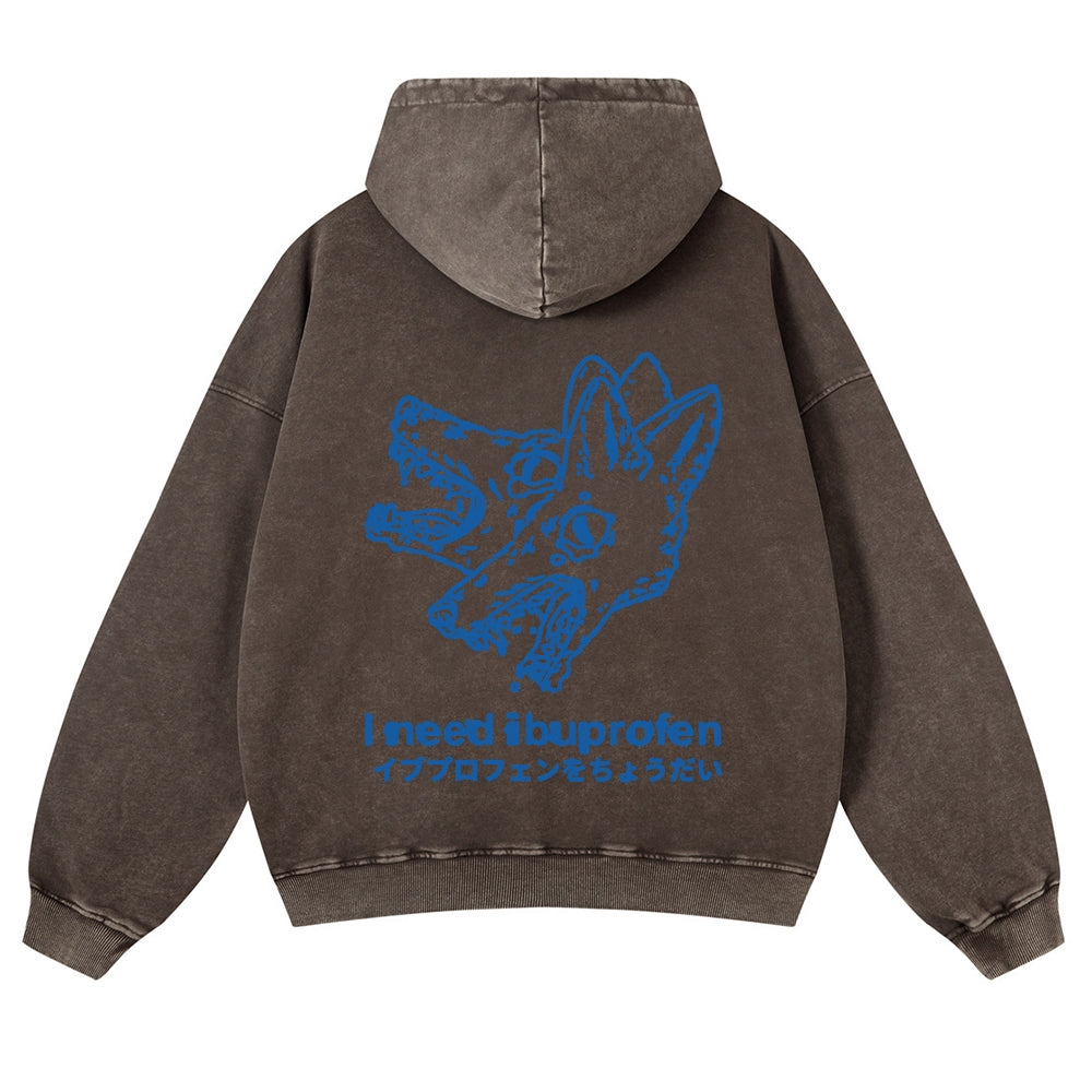 Casual I Need Ibuprofen Wolf Washed Hoodie
