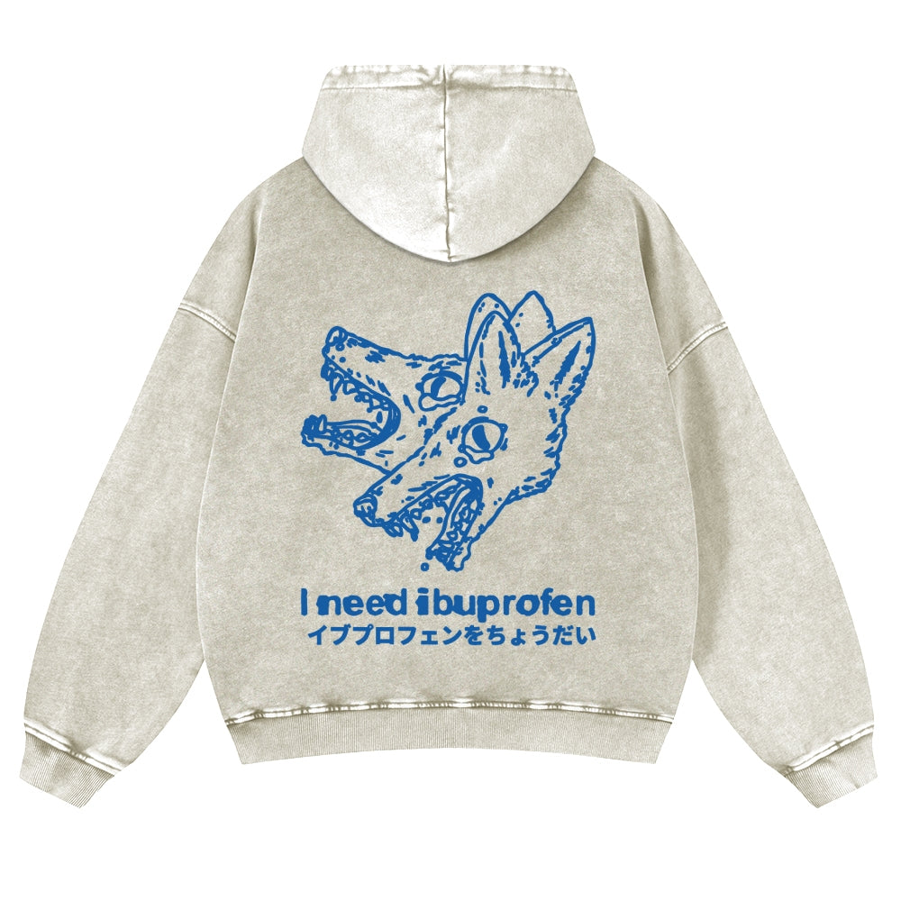 Casual I Need Ibuprofen Wolf Washed Hoodie
