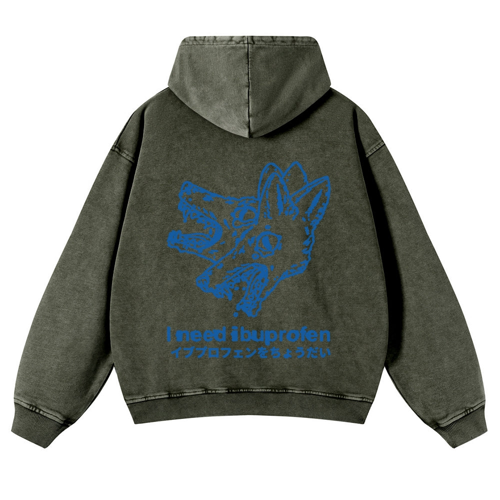 Casual I Need Ibuprofen Wolf Washed Hoodie