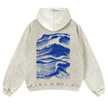 Casual Japanese Wave Washed Hoodie