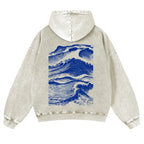 Casual Japanese Wave Washed Hoodie