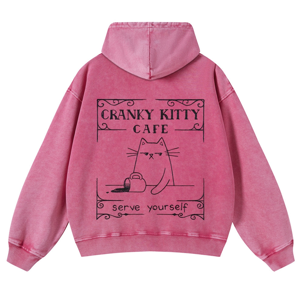 Casual Coffee Cats Washed Hoodie