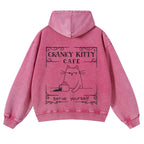 Casual Coffee Cats Washed Hoodie