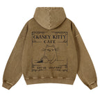 Casual Coffee Cats Washed Hoodie