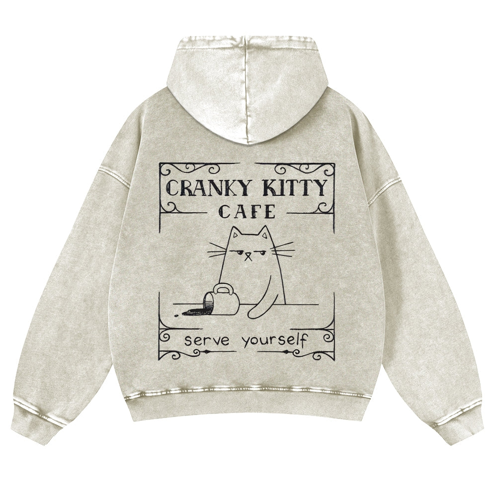 Casual Coffee Cats Washed Hoodie