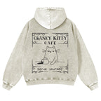 Casual Coffee Cats Washed Hoodie
