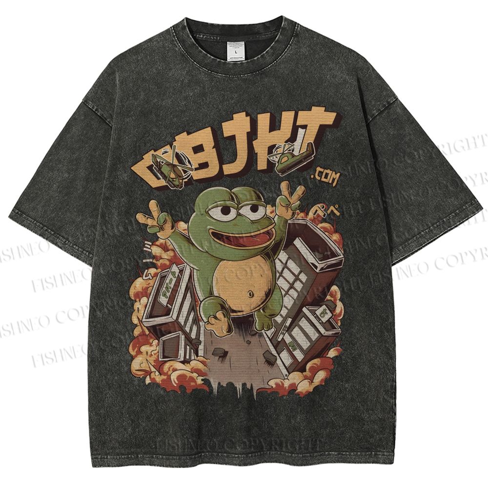 Unisex Frog Printed Washed Tee