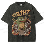 Unisex Frog Printed Washed Tee