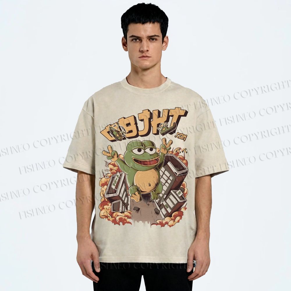 Unisex Frog Printed Washed Tee