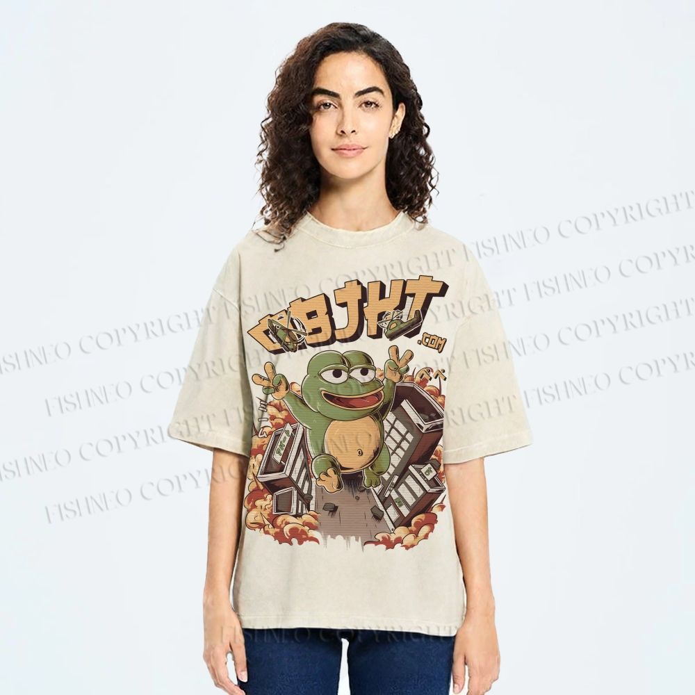 Unisex Frog Printed Washed Tee