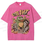 Unisex Frog Printed Washed Tee