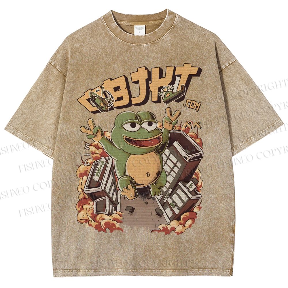 Unisex Frog Printed Washed Tee