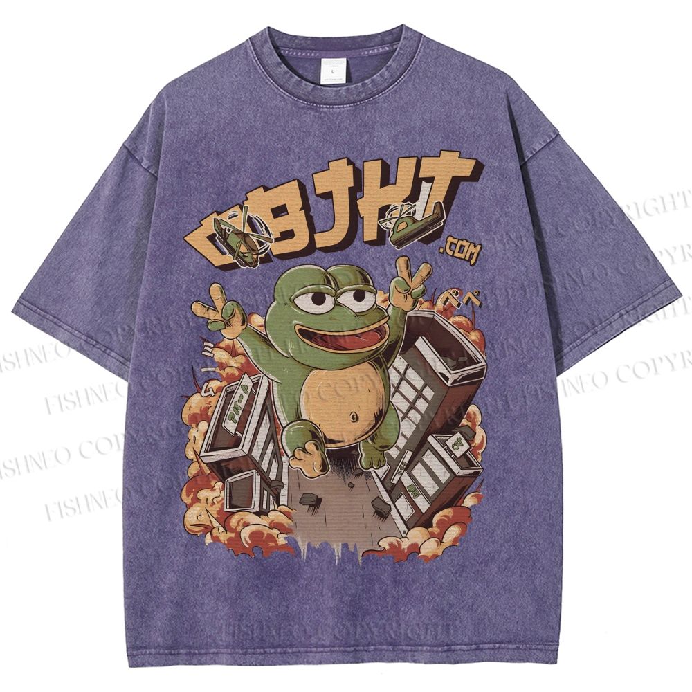 Unisex Frog Printed Washed Tee