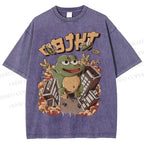 Unisex Frog Printed Washed Tee
