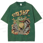 Unisex Frog Printed Washed Tee